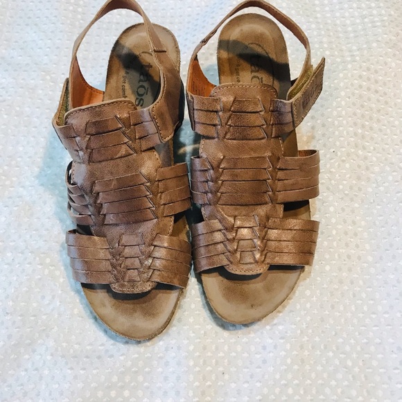 Taos Sandals Women Weave Slingback Strappy Beige Leather Wedge Heels - Picture 3 of 13